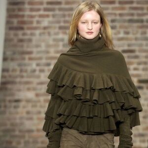 Ralph Lauren Collection Purple Label Black 100 percent Cashmere Ruffled wrap